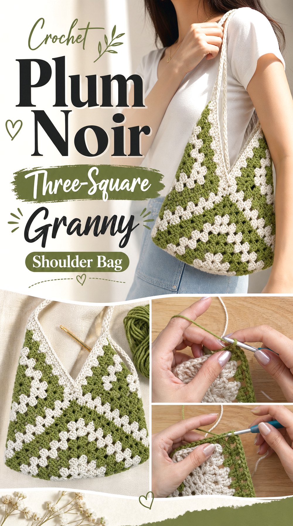 Crochet Plum Noir Three-Square Granny Shoulder Bag