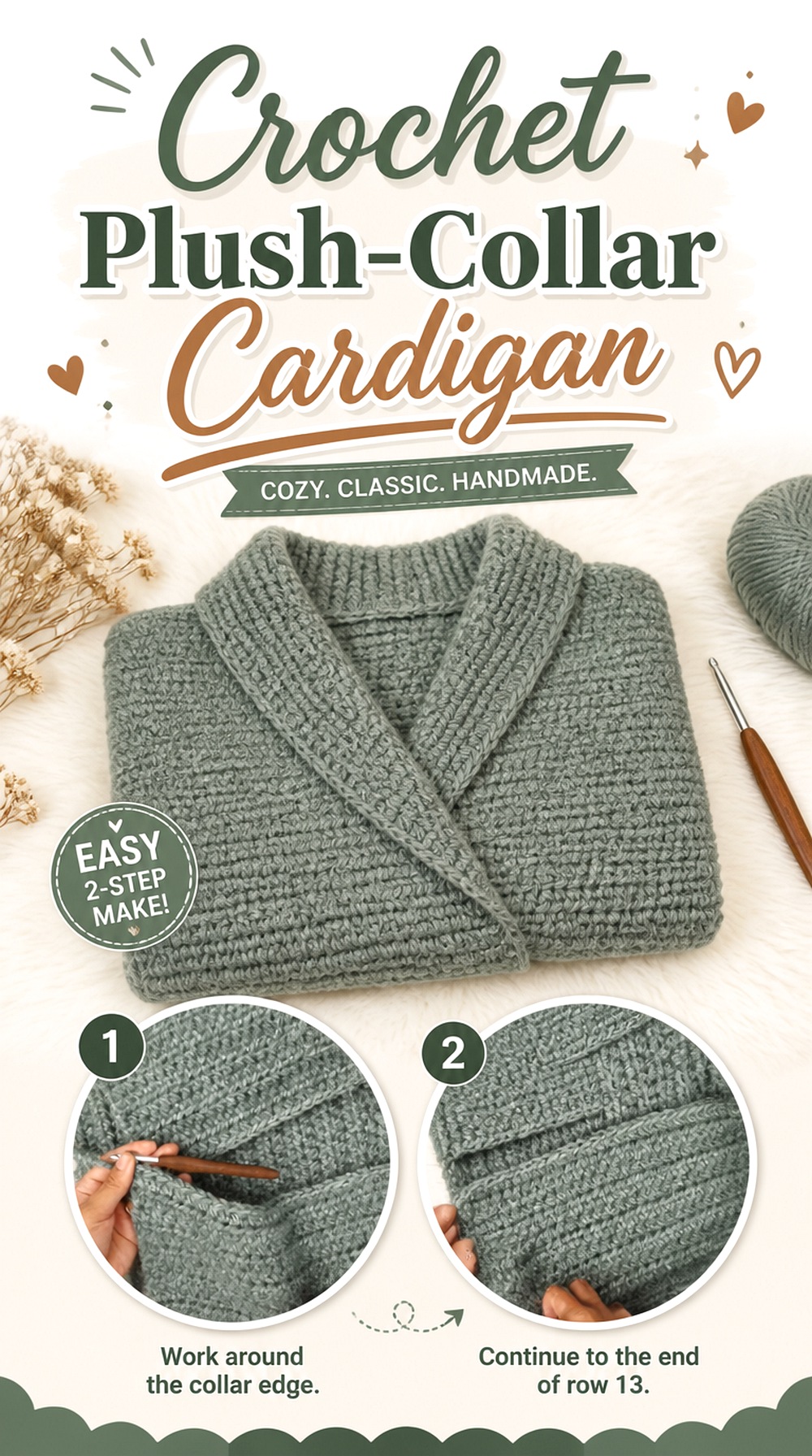 Crochet Plush Collar Cardigan