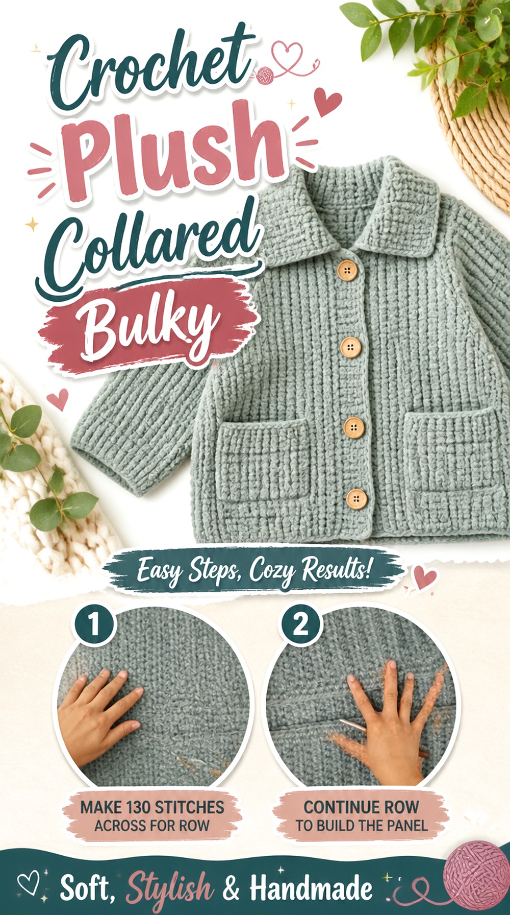 Crochet Plush Collared Bulky Cardigan