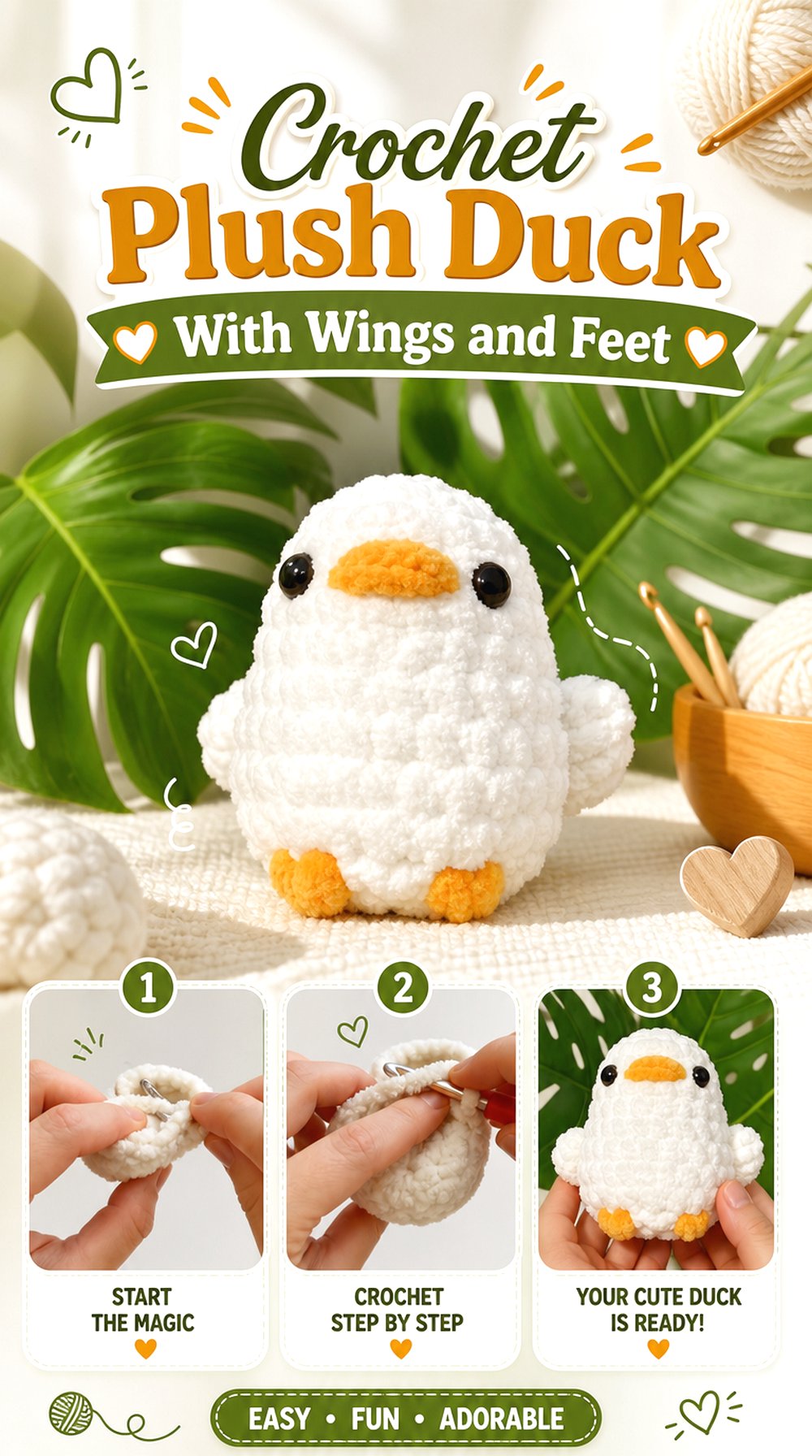 Crochet Plush Duck With Wings and Feet
