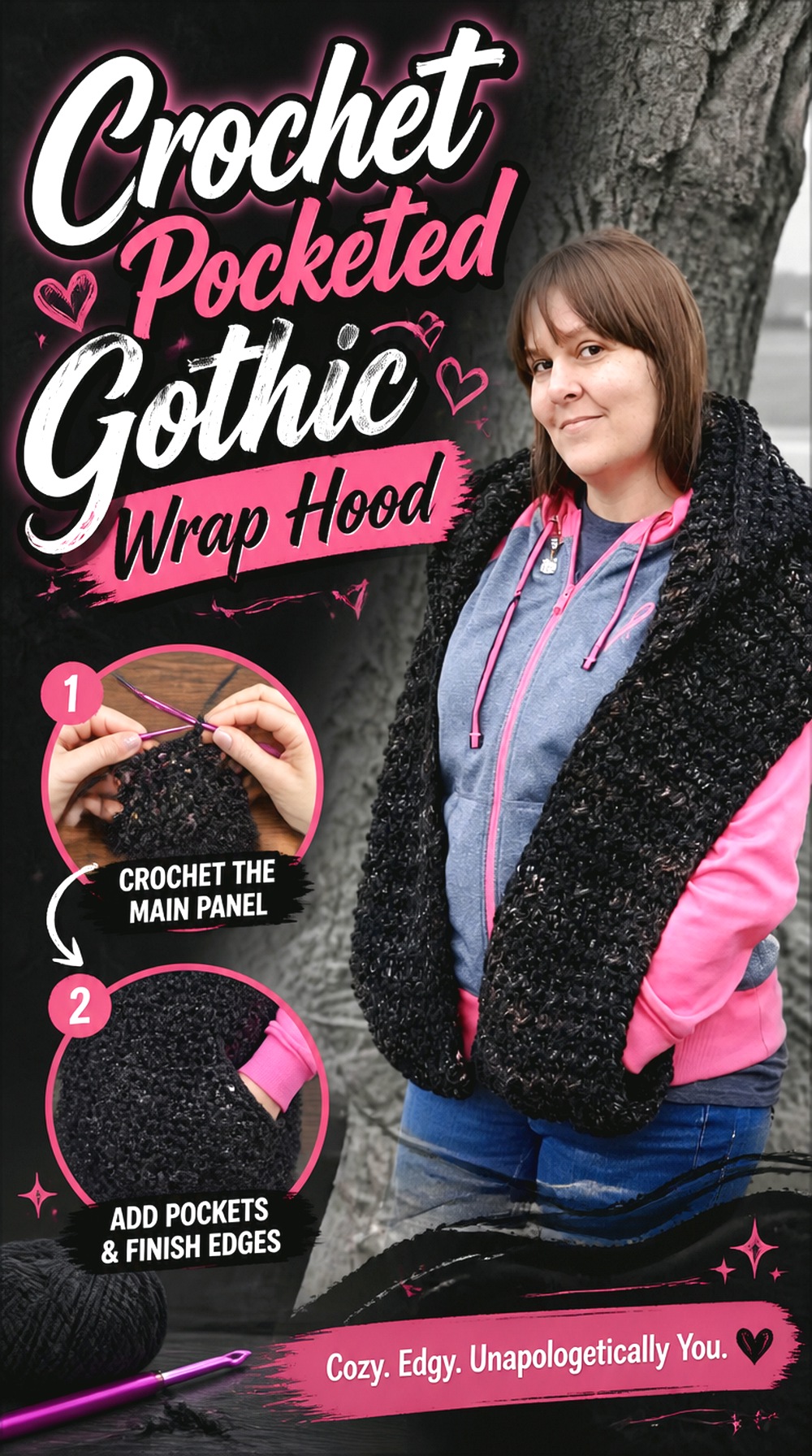Crochet Pocketed Gothic Wrap Hood