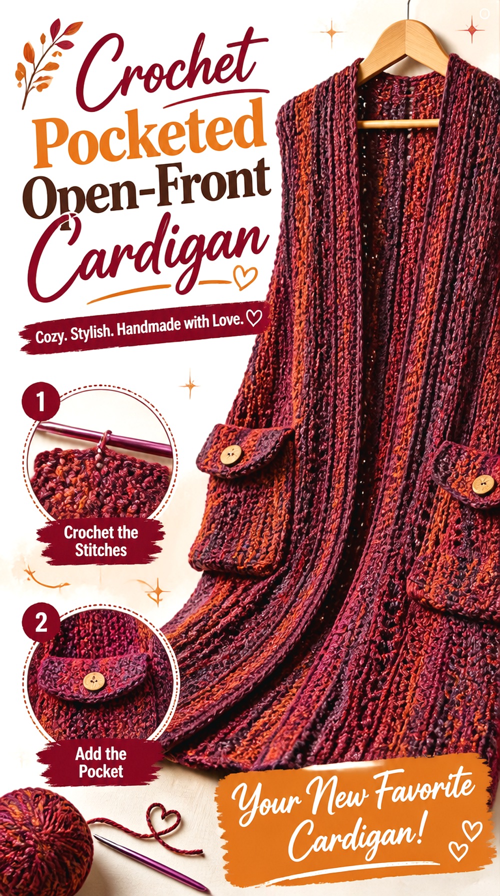 Crochet Pocketed Open Front Cardigan