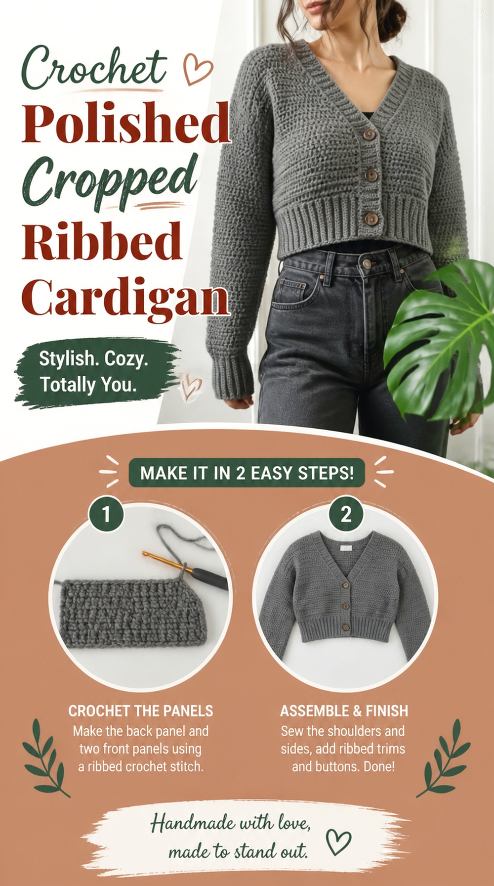 Crochet Polished Cropped Ribbed Cardigan