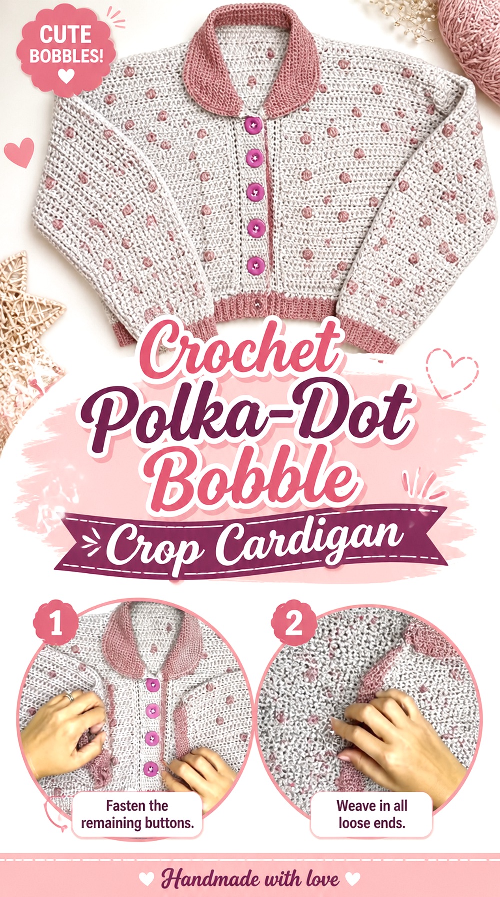 Crochet Polka Dot Bobble Crop Cardigan