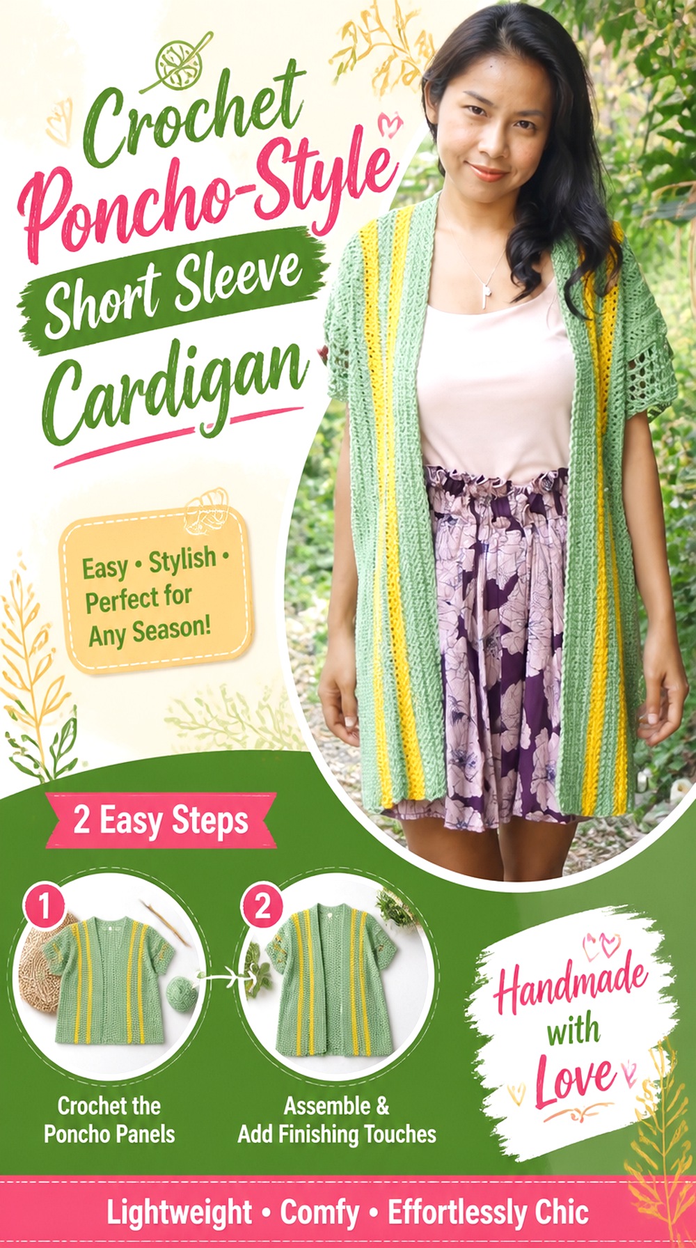 Crochet Poncho Style Short Sleeve Cardigan