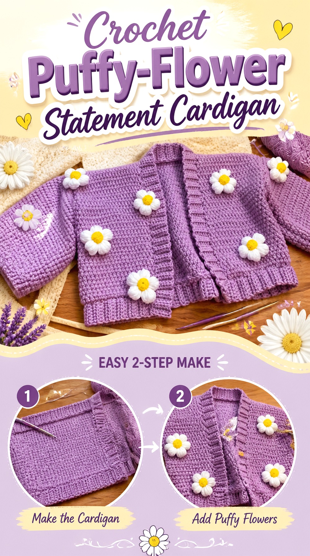 Crochet Puffy Flower Statement Cardigan