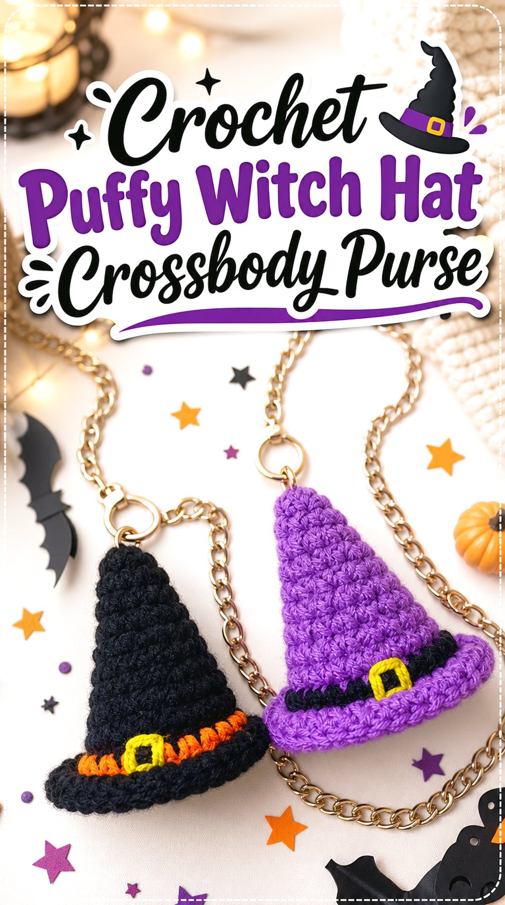 Crochet Puffy Witch Hat Crossbody Purse