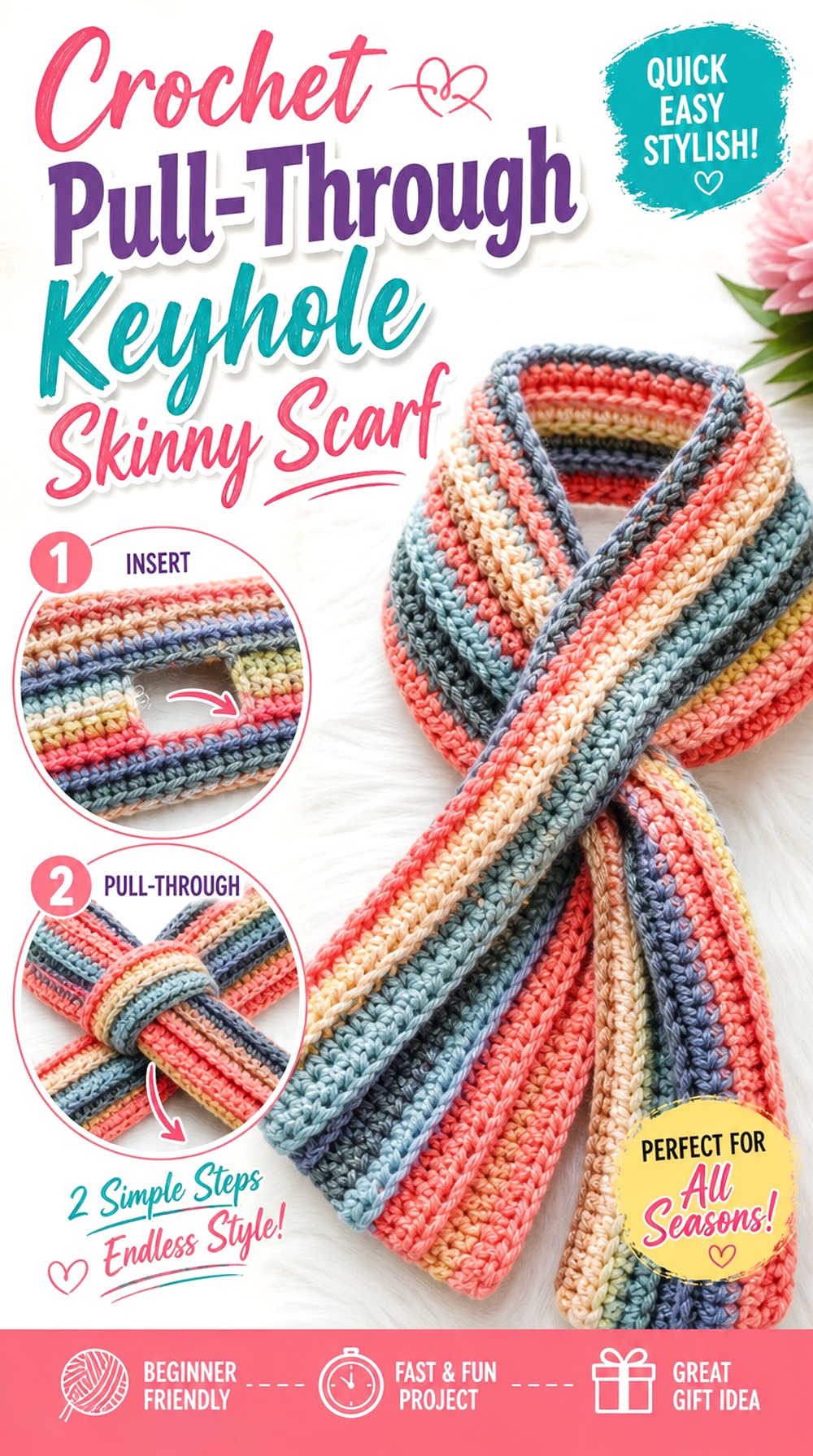 Crochet Pull Through Keyhole Skinny Scarf