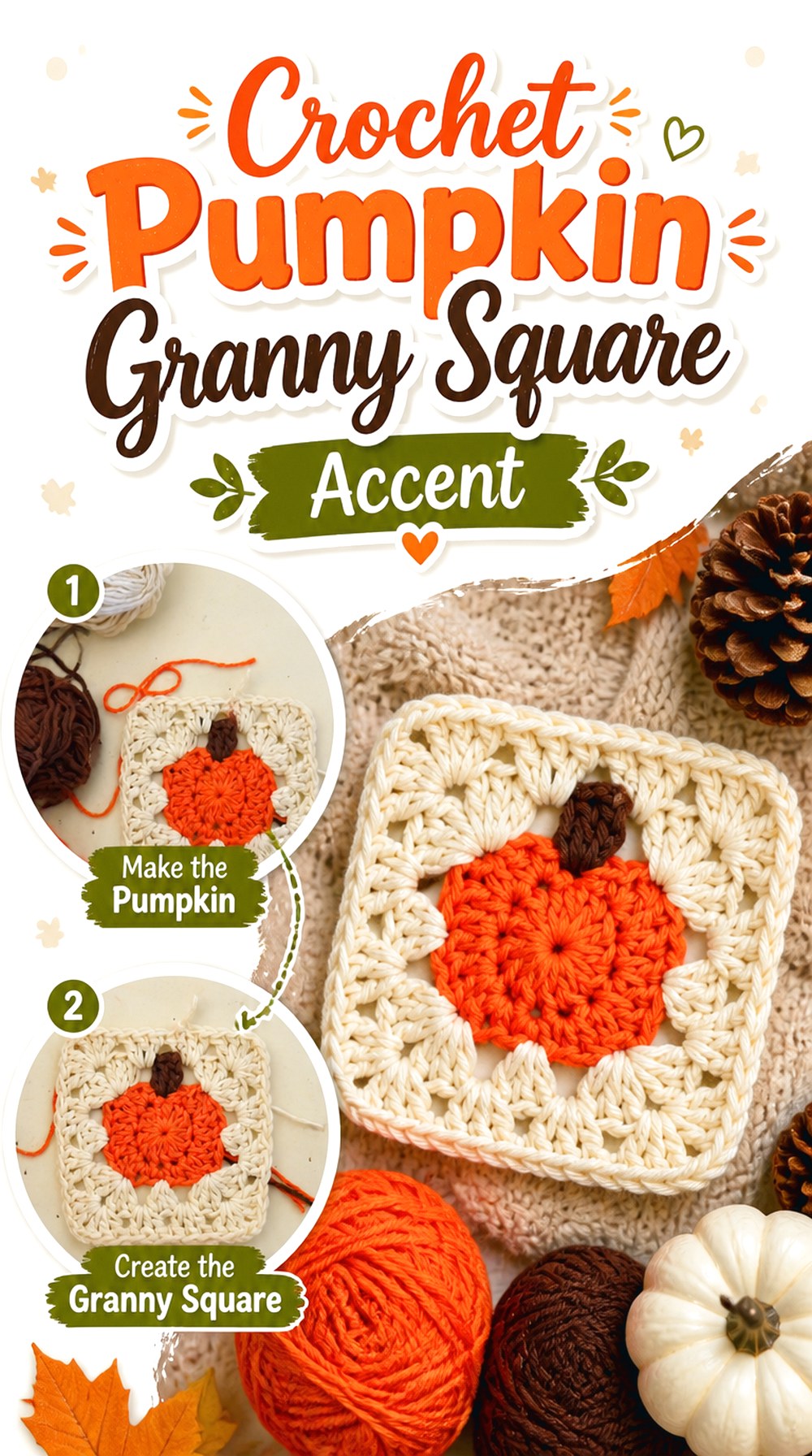 Crochet Pumpkin Granny Square Accent
