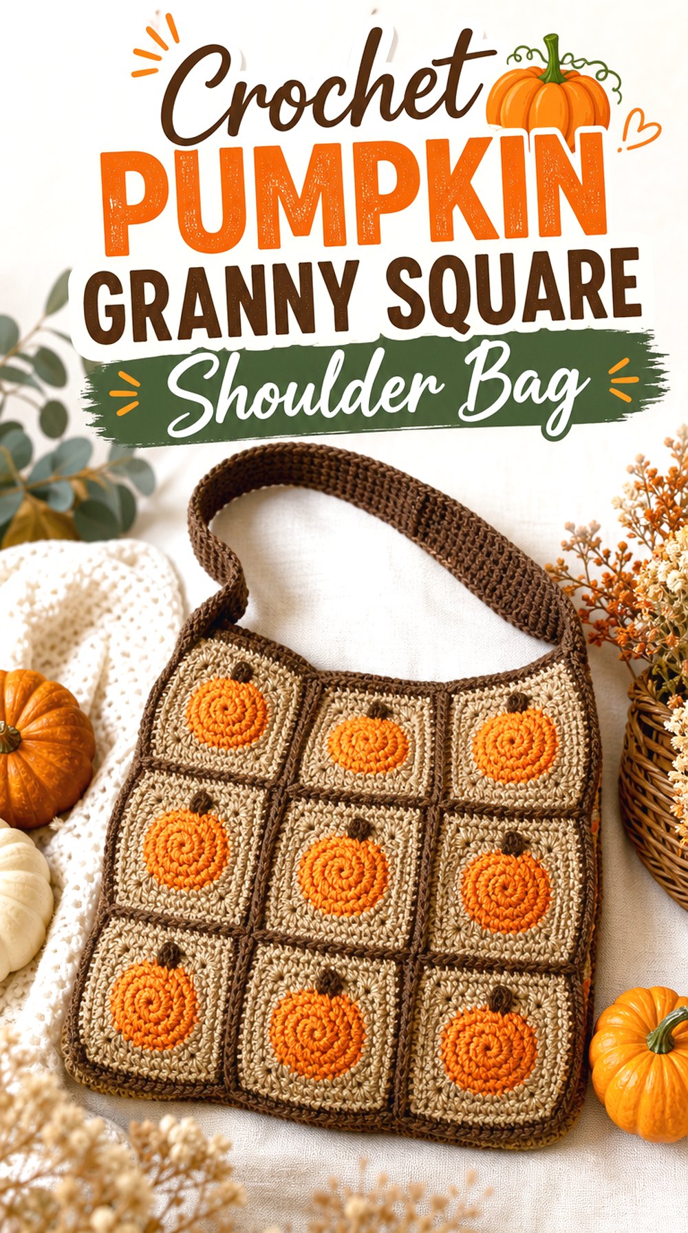 Crochet Pumpkin Granny Square Shoulder Bag