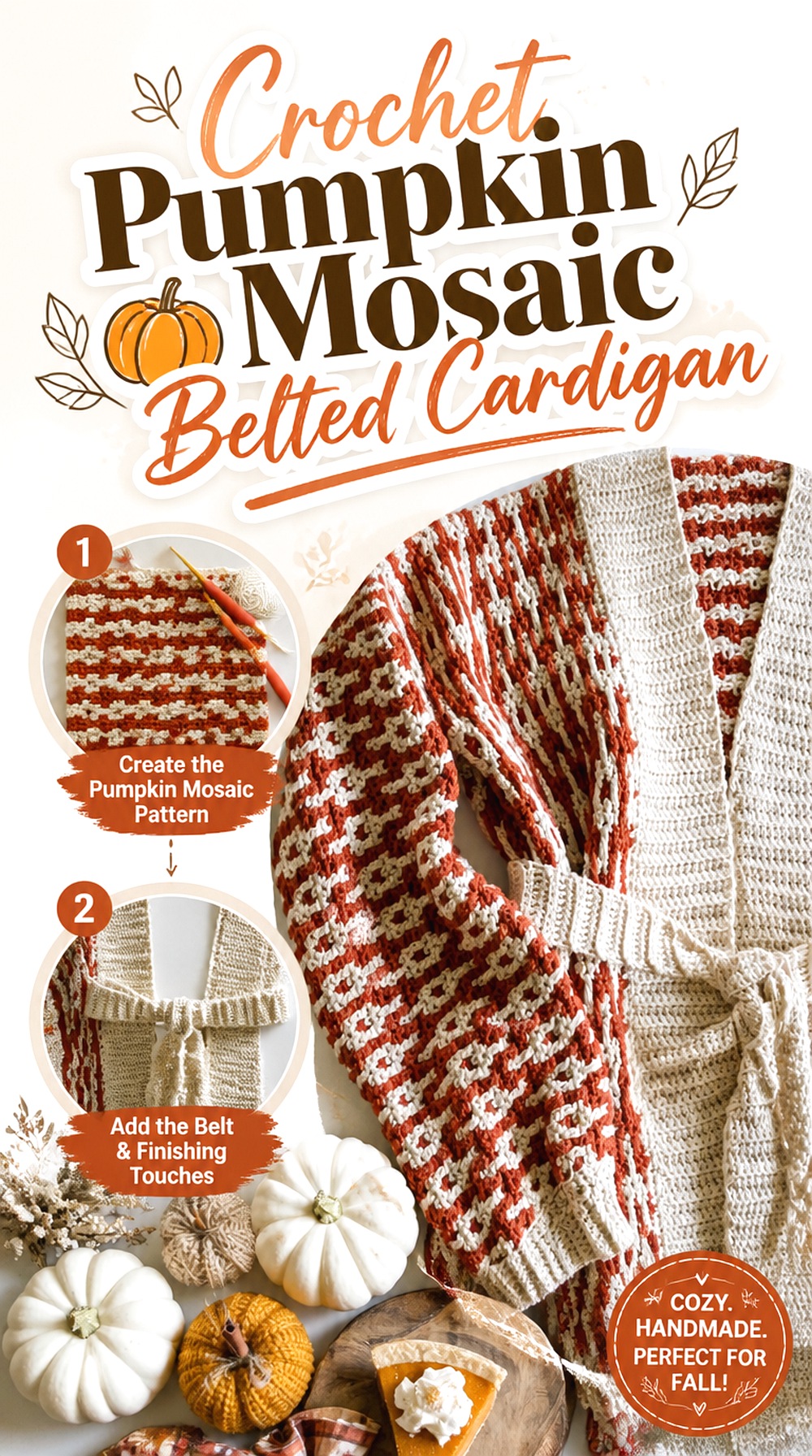 Crochet Pumpkin Mosaic Belted Cardigan