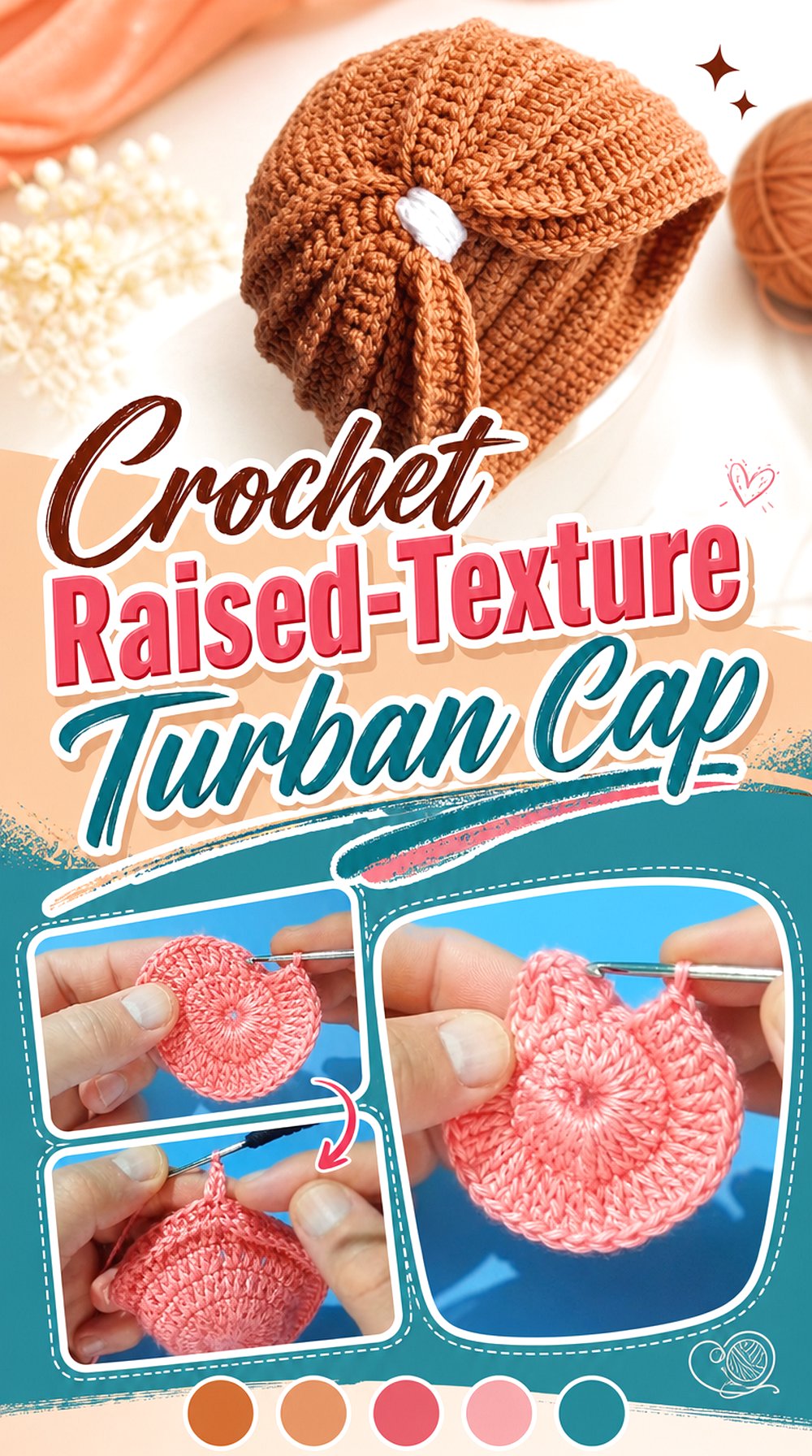 Crochet Raised-Texture Turban Cap