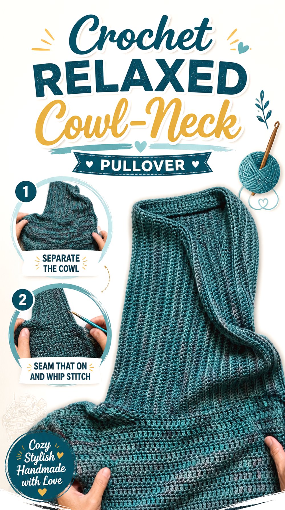 Crochet Relaxed Cowl Neck Pullover