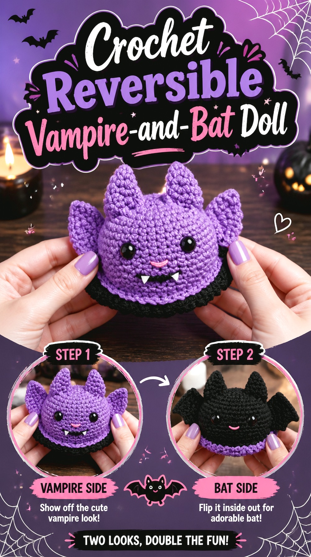 Crochet Reversible Vampire and Bat Doll