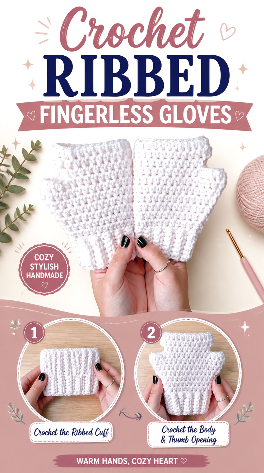Crochet Ribbed Fingerless Gloves