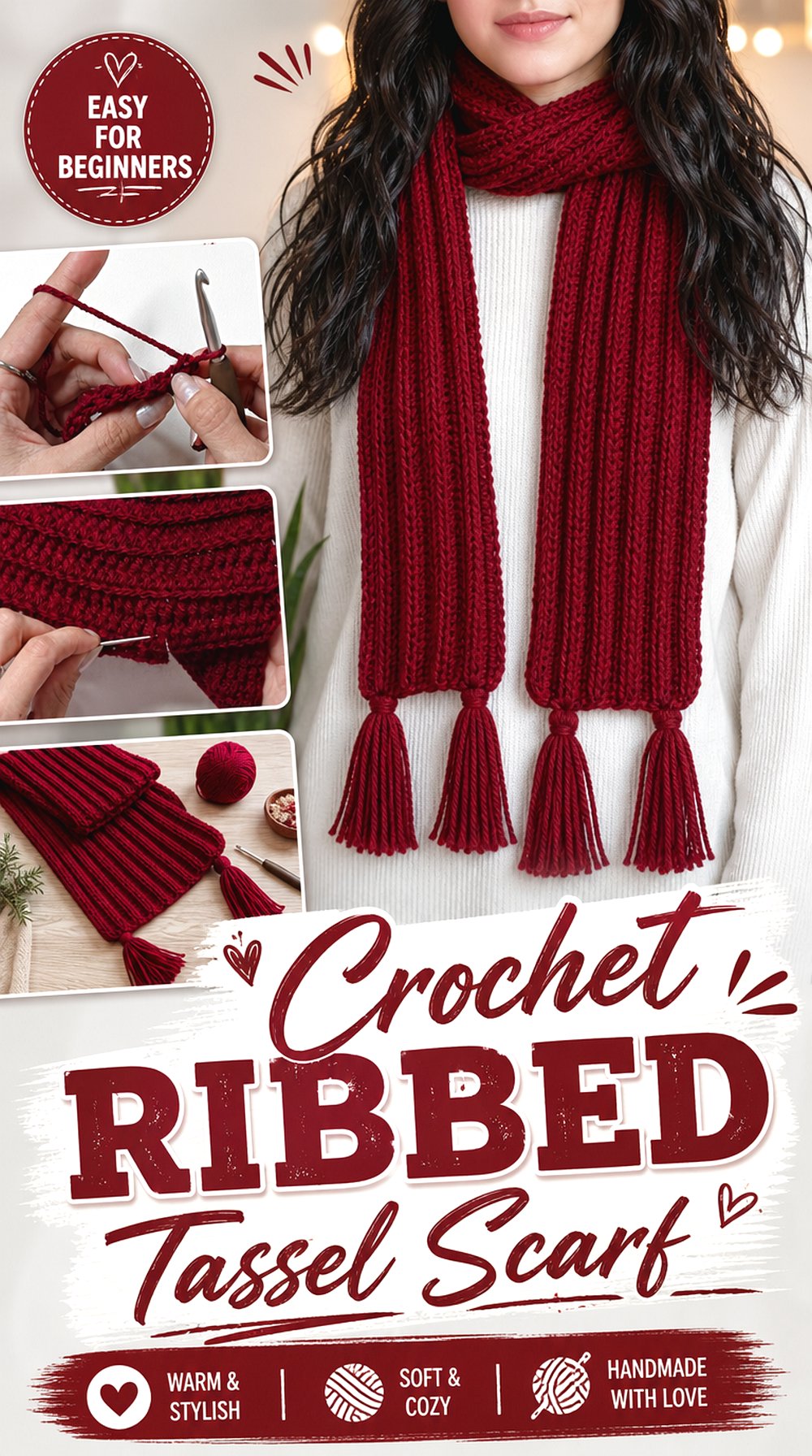 Crochet Ribbed Tassel Scarf
