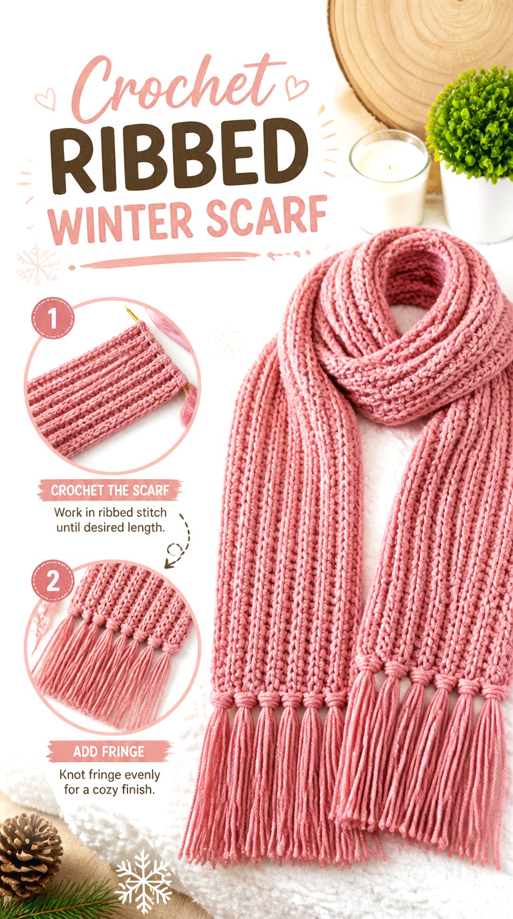 Crochet Ribbed Winter Scarf