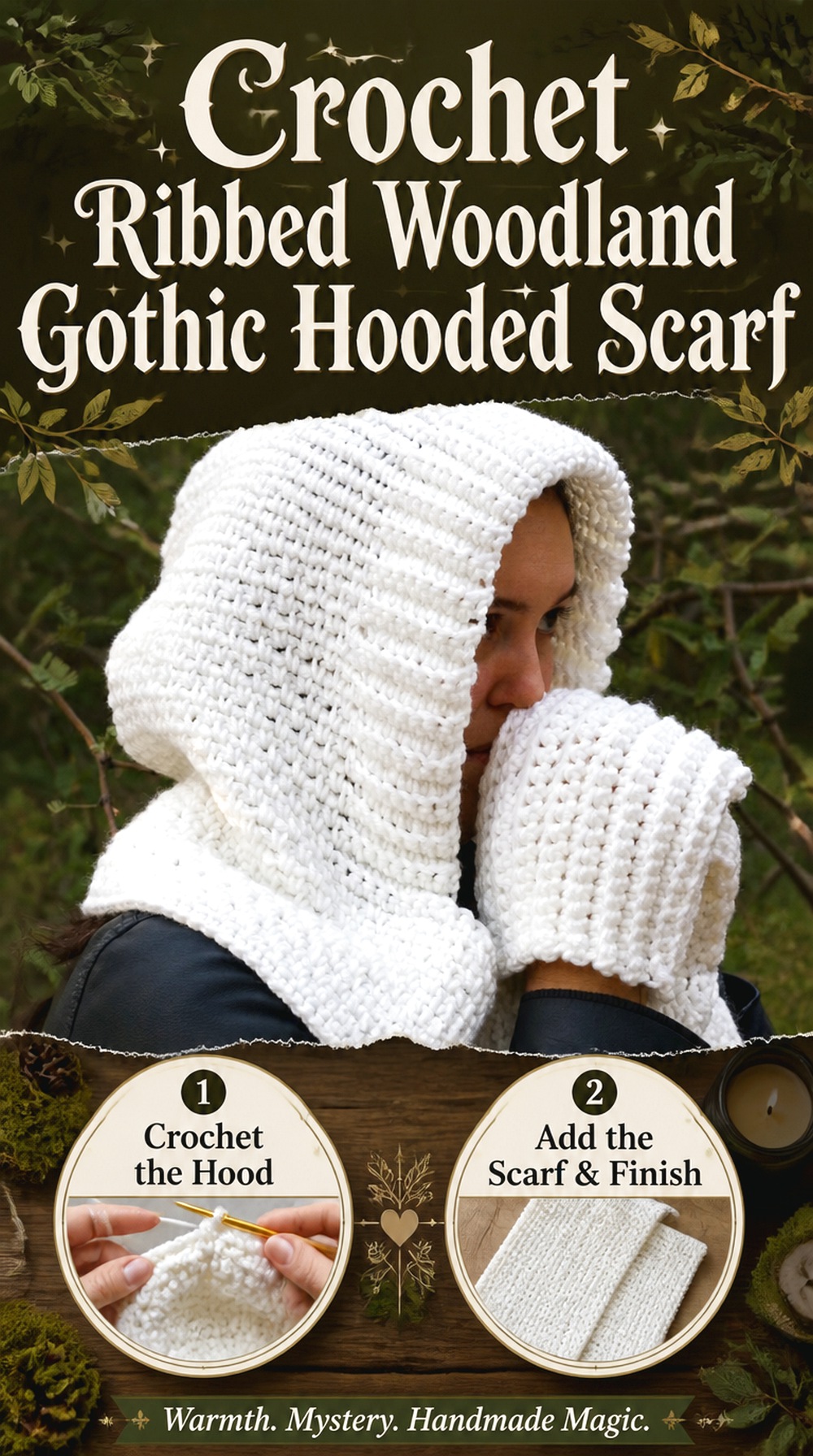 Crochet Ribbed Woodland Gothic Hooded Scarf
