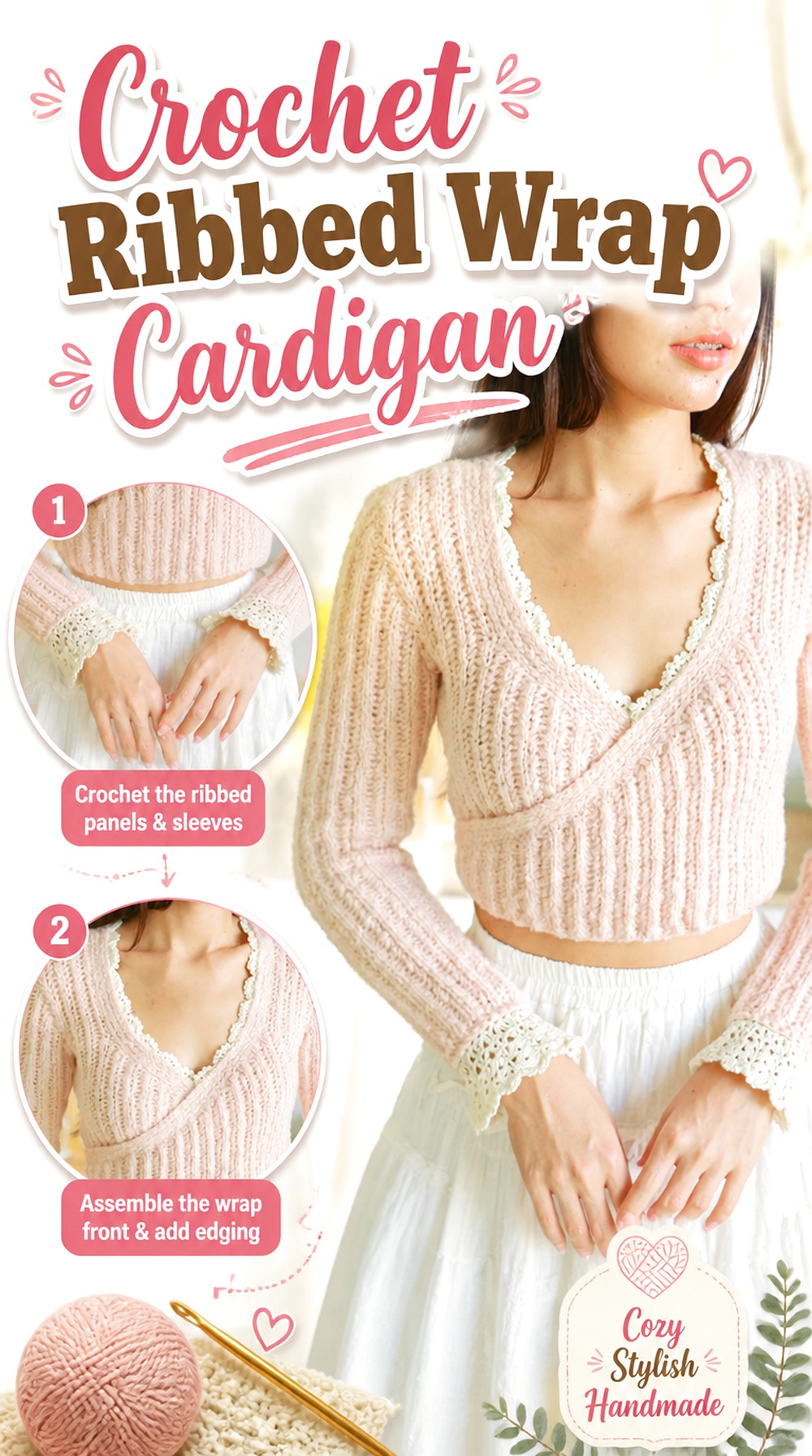Crochet Ribbed Wrap Cardigan