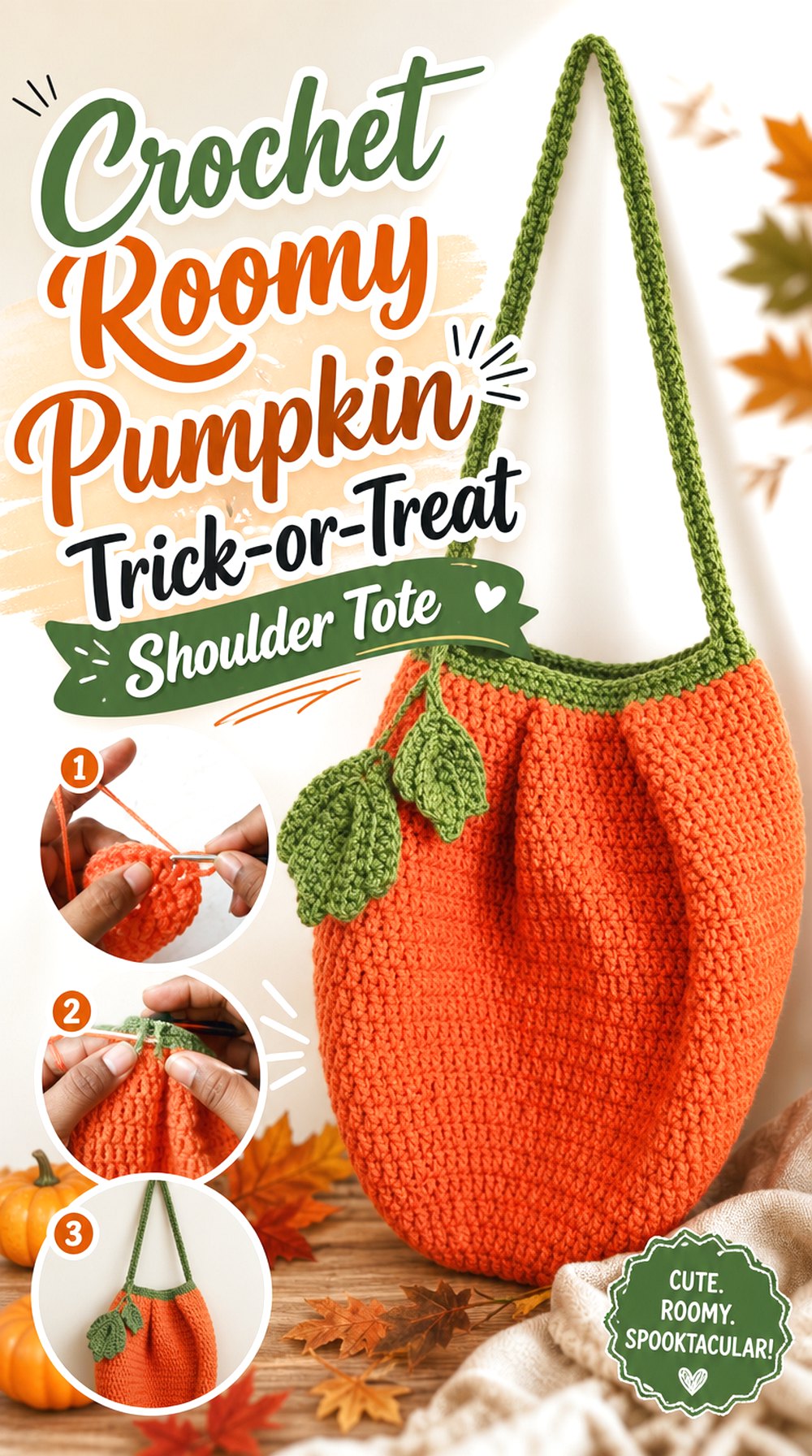 Crochet Roomy Pumpkin Trick-or-Treat Shoulder Tote