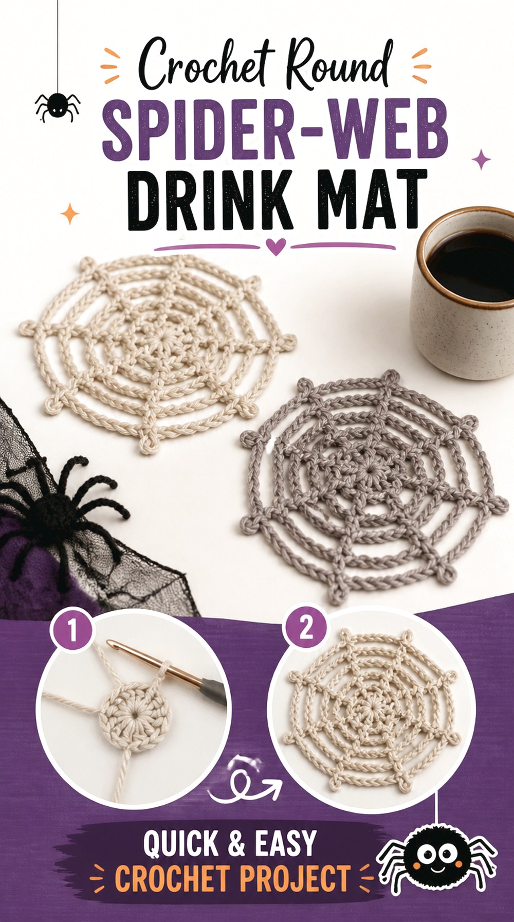 Crochet Round Spider Web Drink Mat