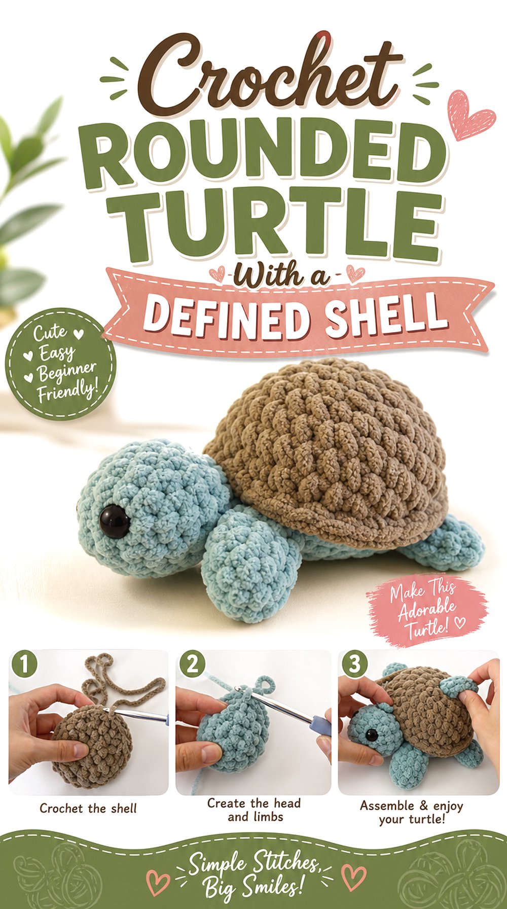 Crochet Rounded Turtle With a Defined Shell