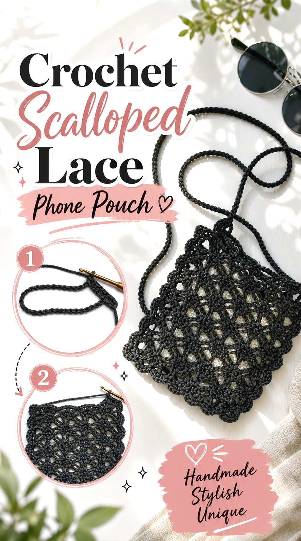 Crochet Scalloped Lace Phone Pouch