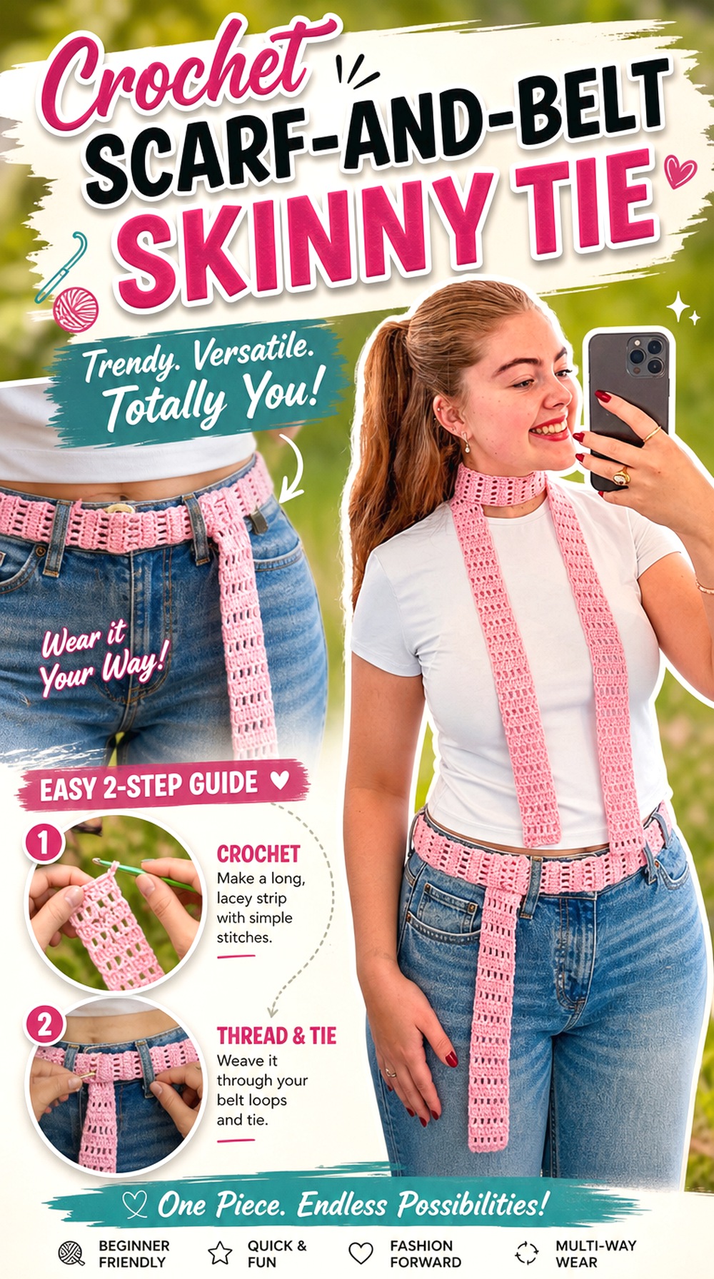 Crochet Scarf and Belt Skinny Tie