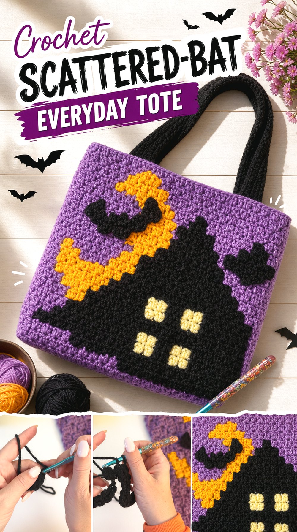 Crochet Scattered-Bat Everyday Tote