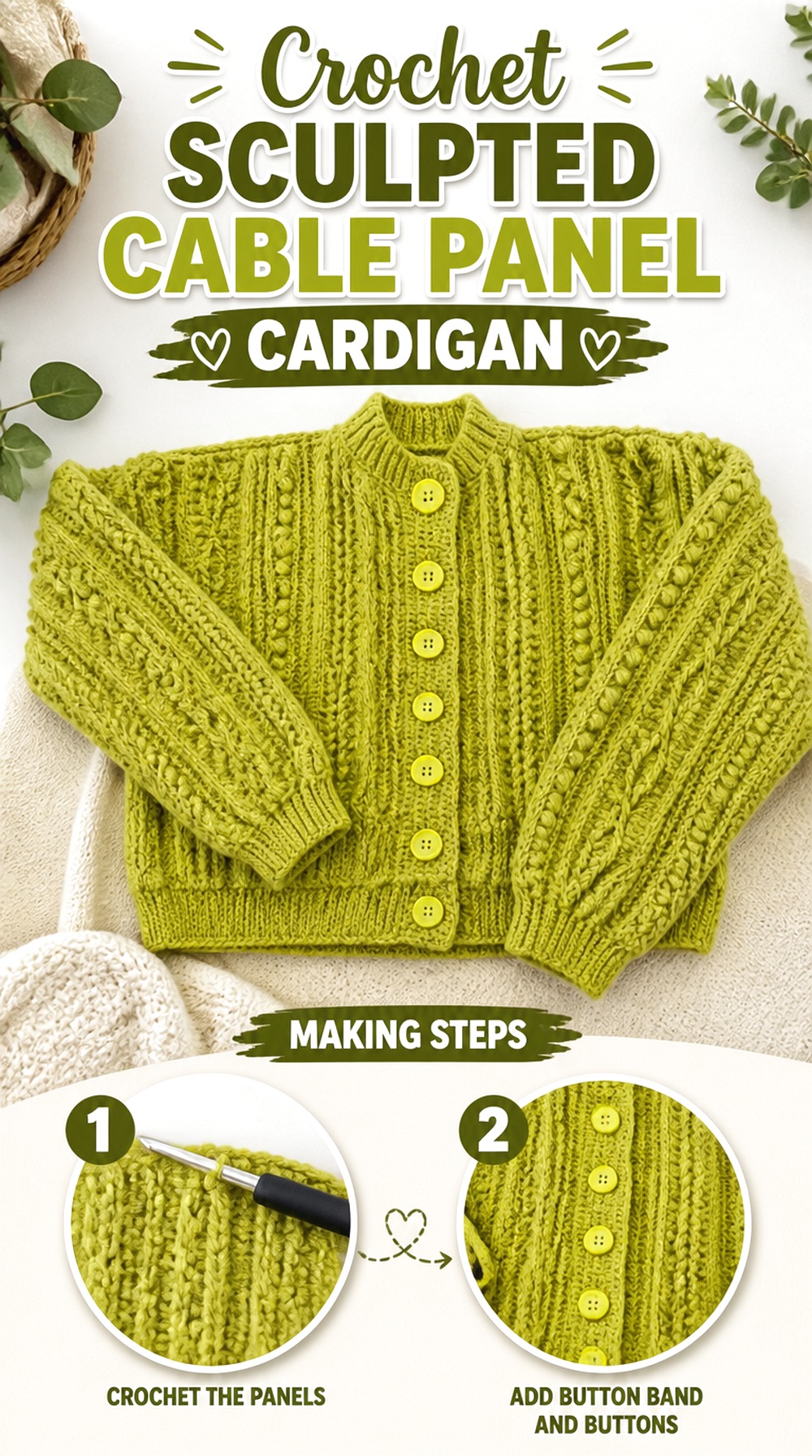 Crochet Sculpted Cable Panel Cardigan