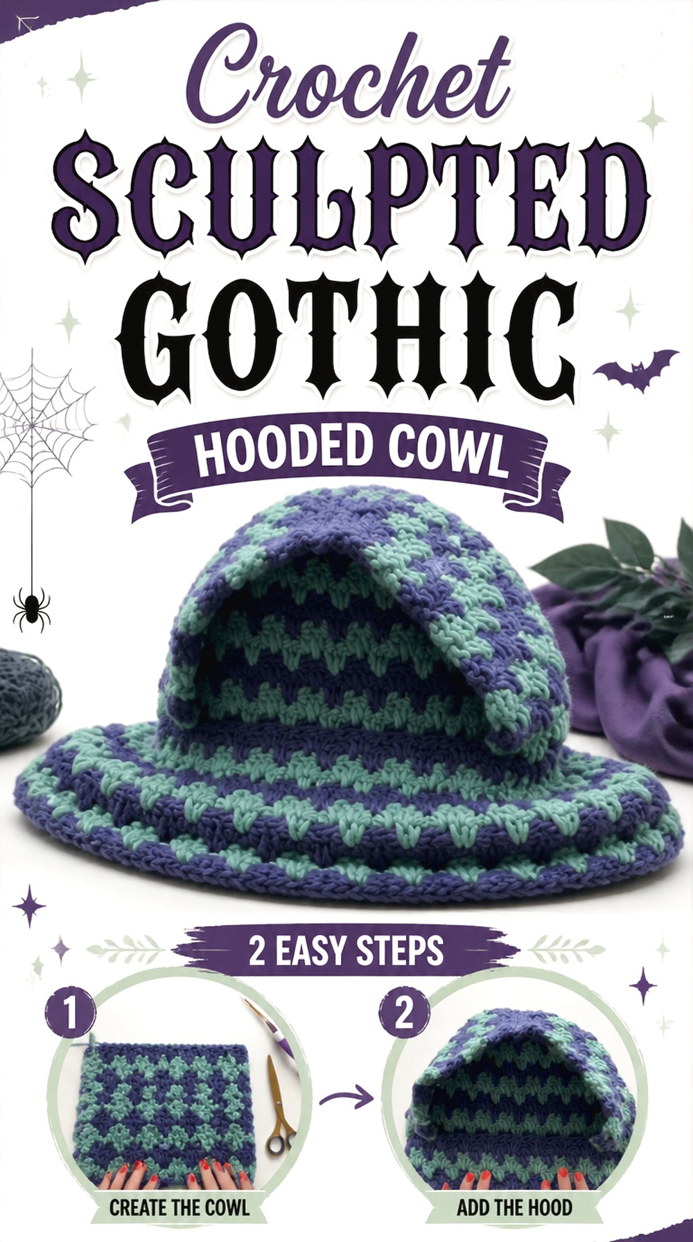 Crochet Sculpted Gothic Hooded Cowl