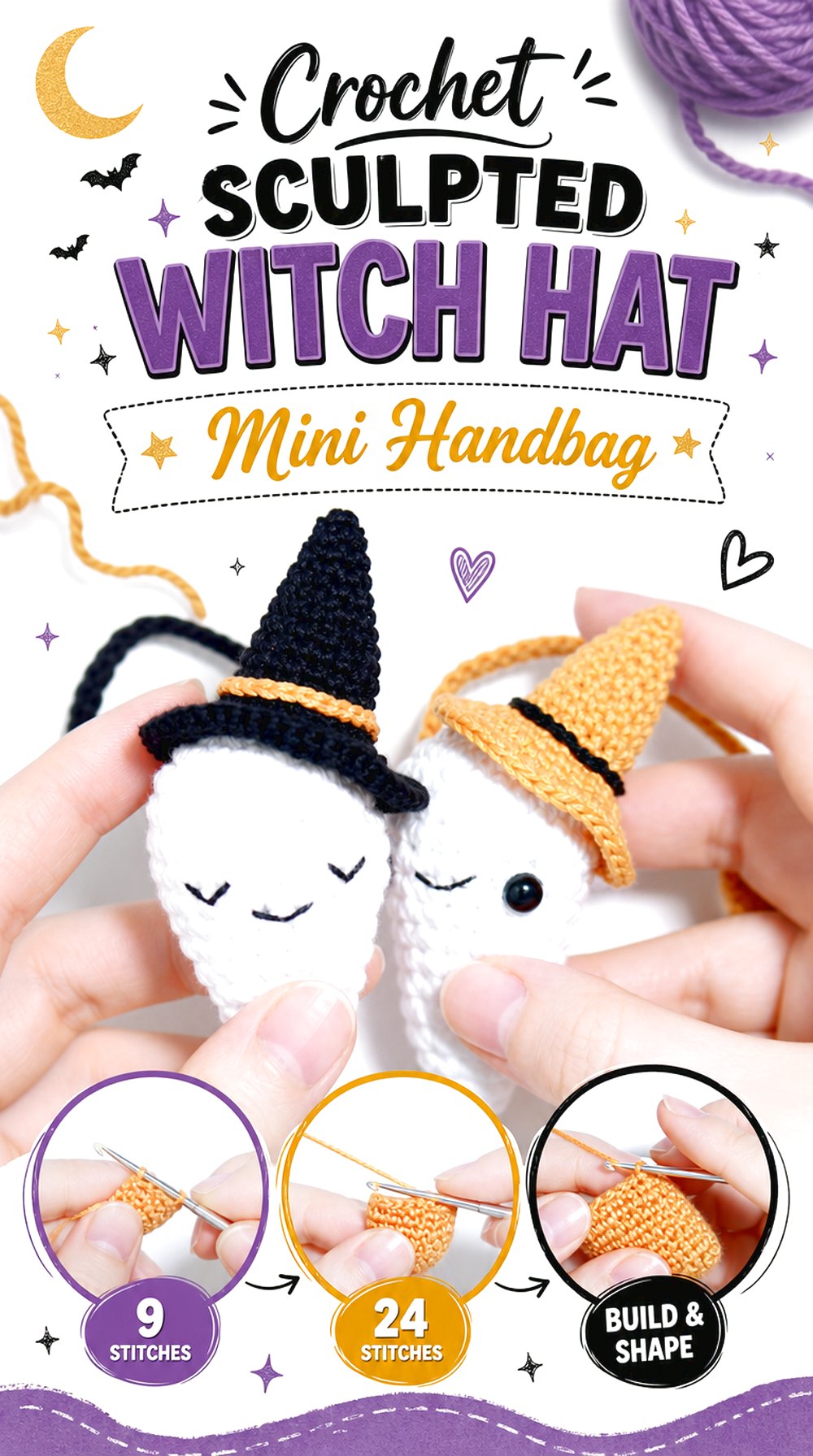 Crochet Sculpted Witch Hat Mini Handbag
