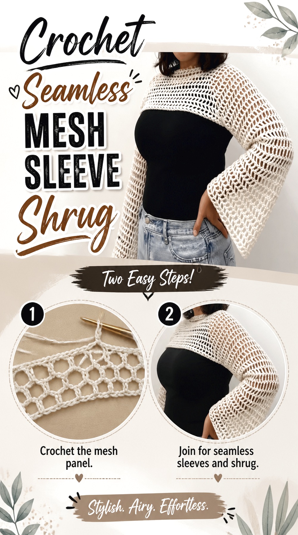 Crochet Seamless Mesh Sleeve Shrug