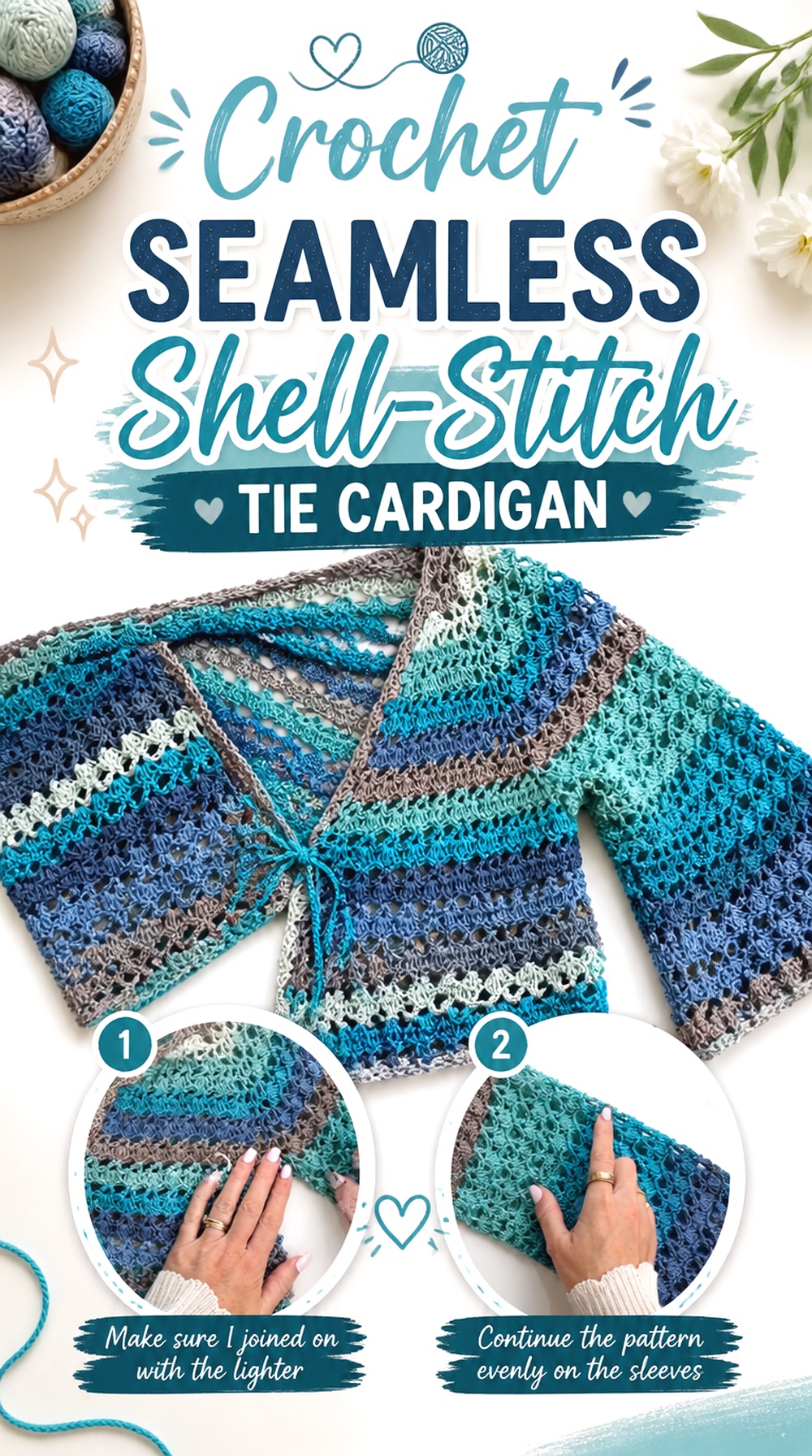 Crochet Seamless Shell Stitch Tie Cardigan