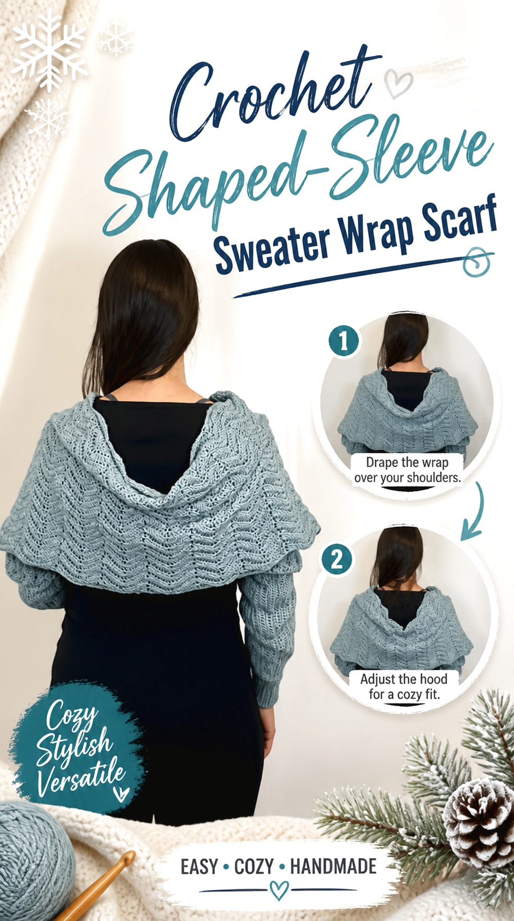 Crochet Shaped Sleeve Sweater Wrap Scarf