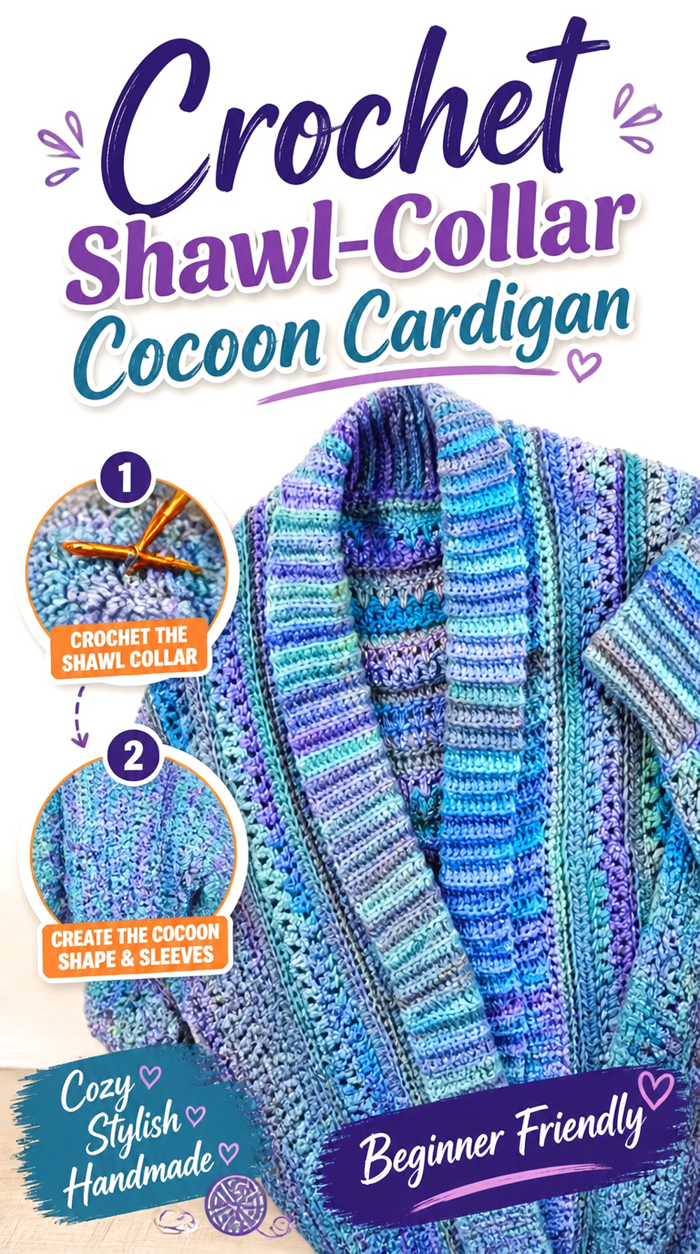 Crochet Shawl Collar Cocoon Cardigan