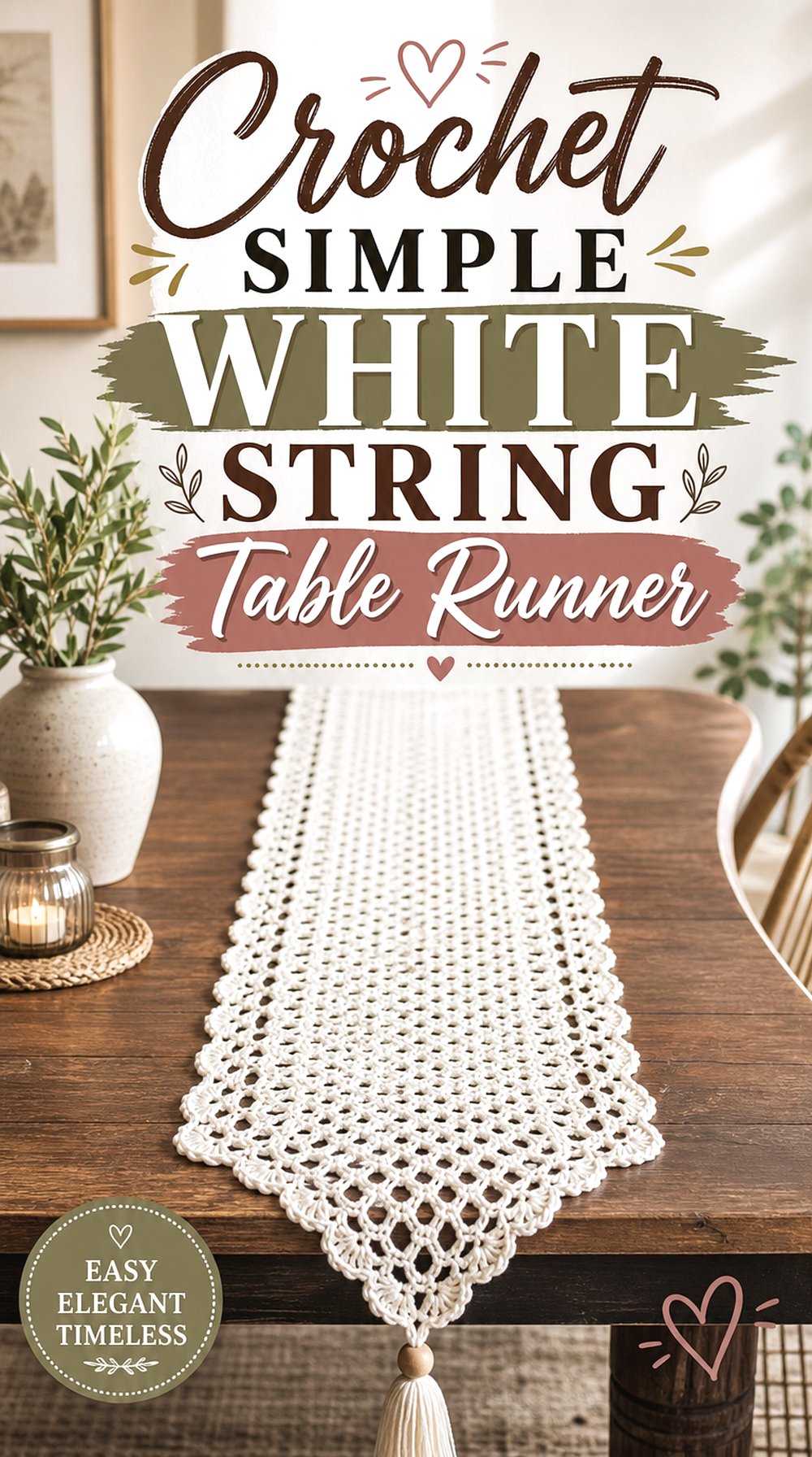 Crochet Simple White String Table Runner