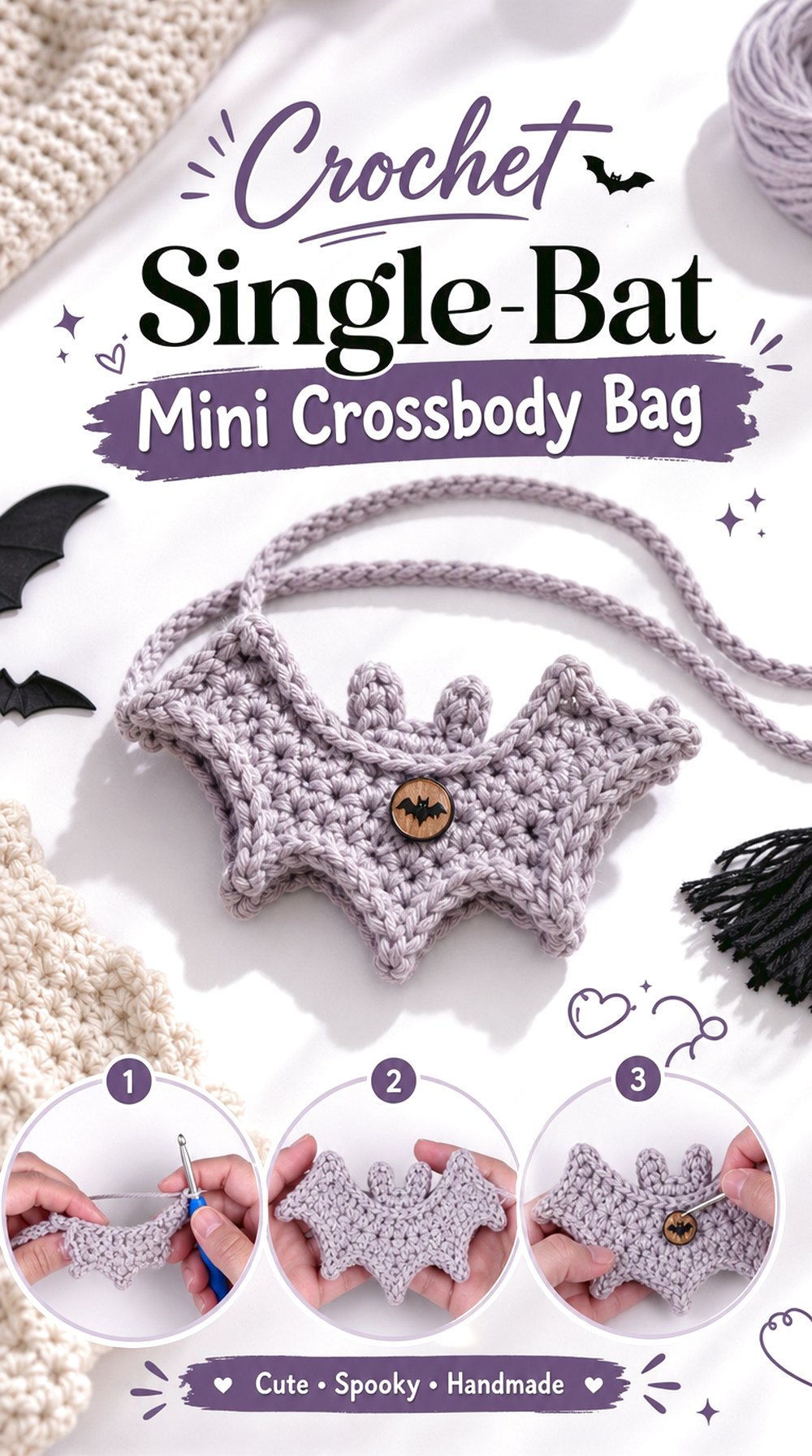 Crochet Single-Bat Mini Crossbody Bag