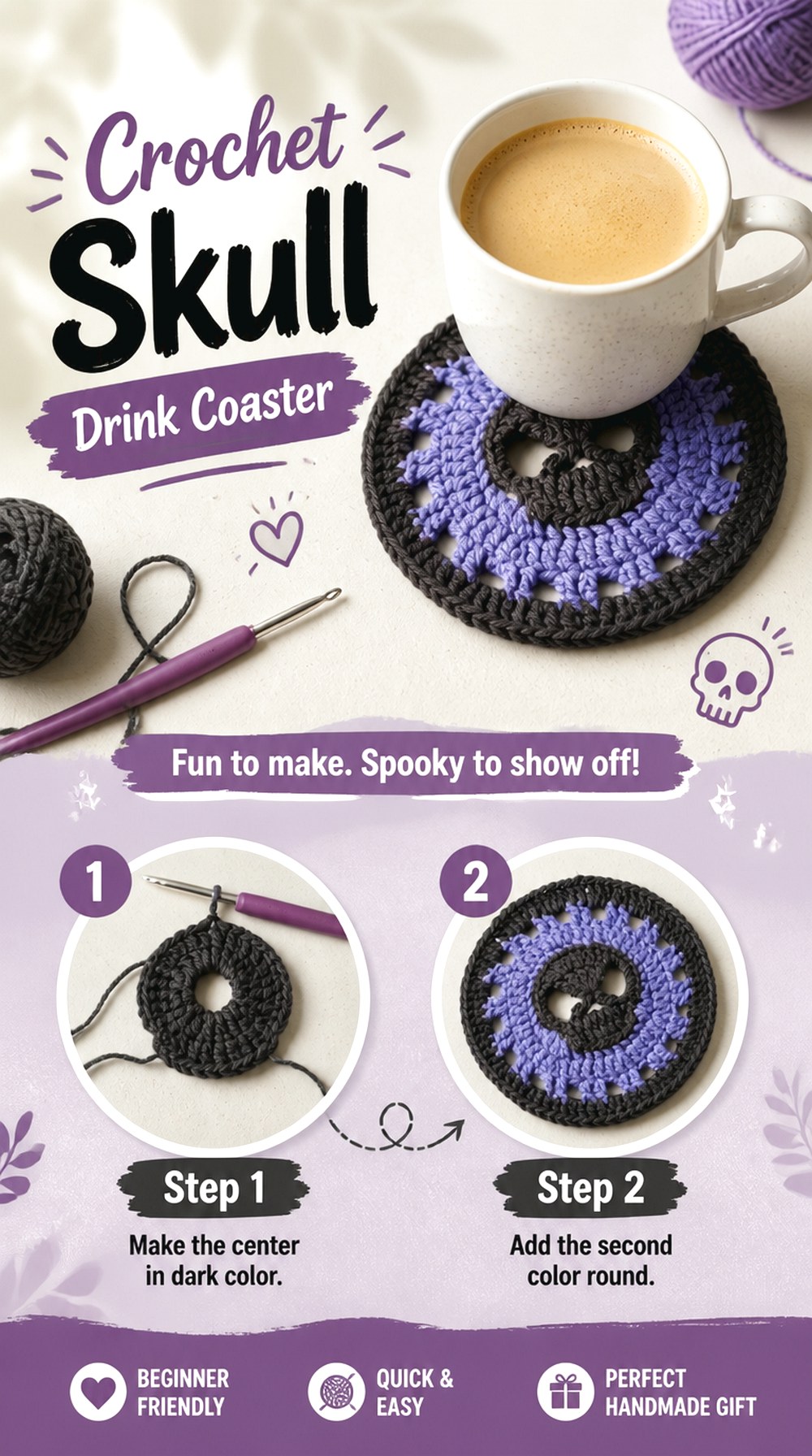 Crochet Skull Drink Coaster