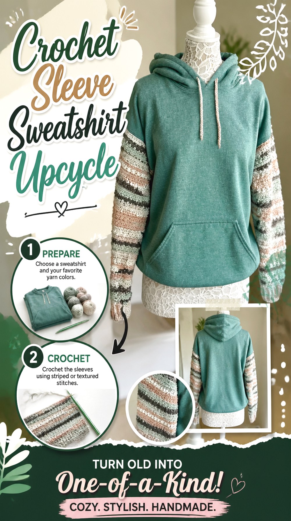 Crochet Sleeve Sweatshirt Upcycle