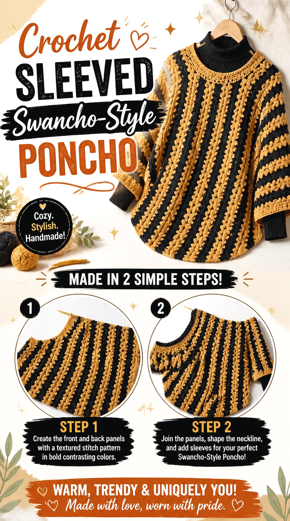 Crochet Sleeved Swancho Style Poncho