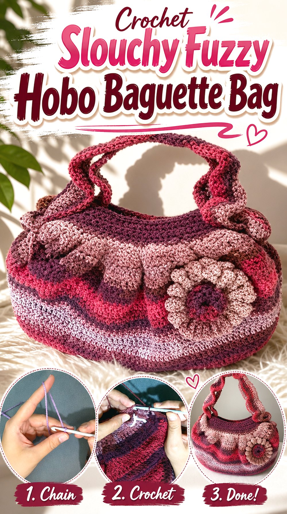 Crochet Slouchy Fuzzy Hobo Baguette Bag