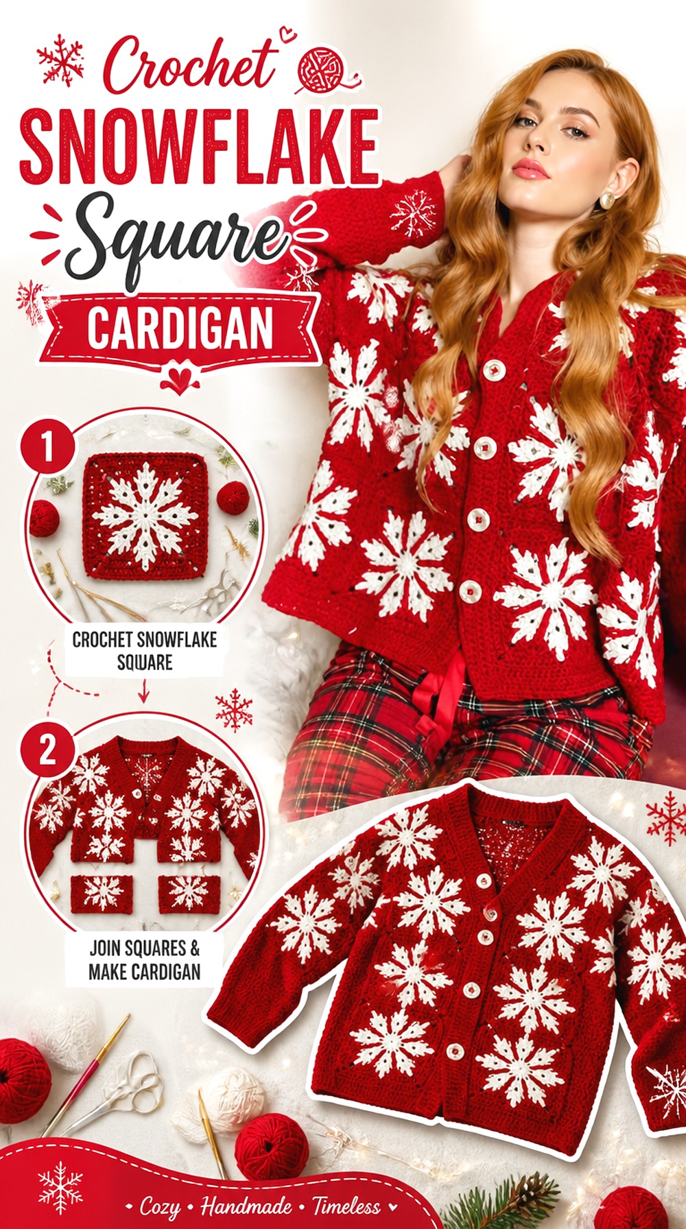 Crochet Snowflake Square Cardigan