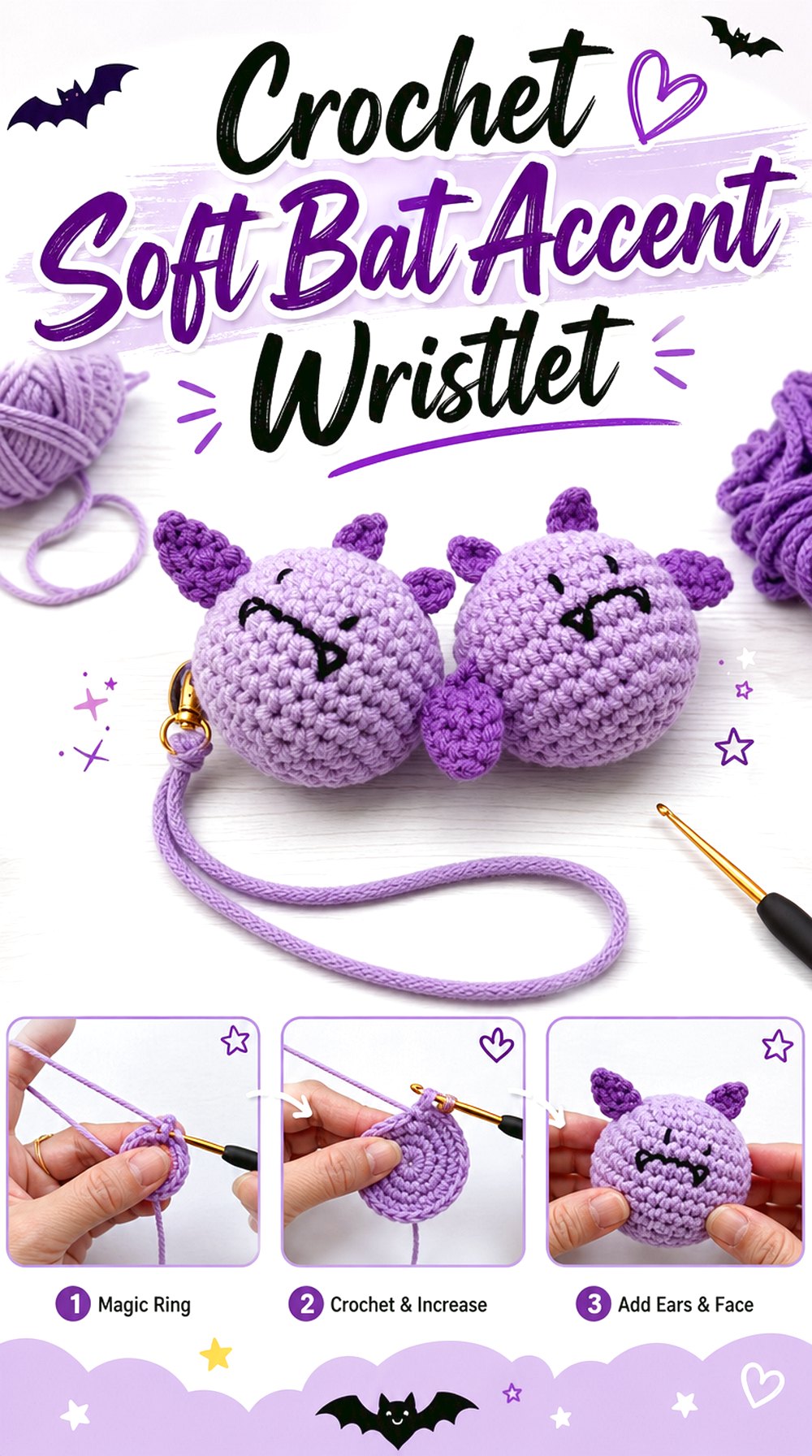 Crochet Soft Bat Accent Wristlet