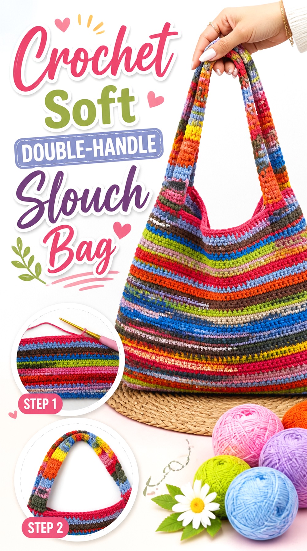 Crochet Soft Double Handle Slouch Bag