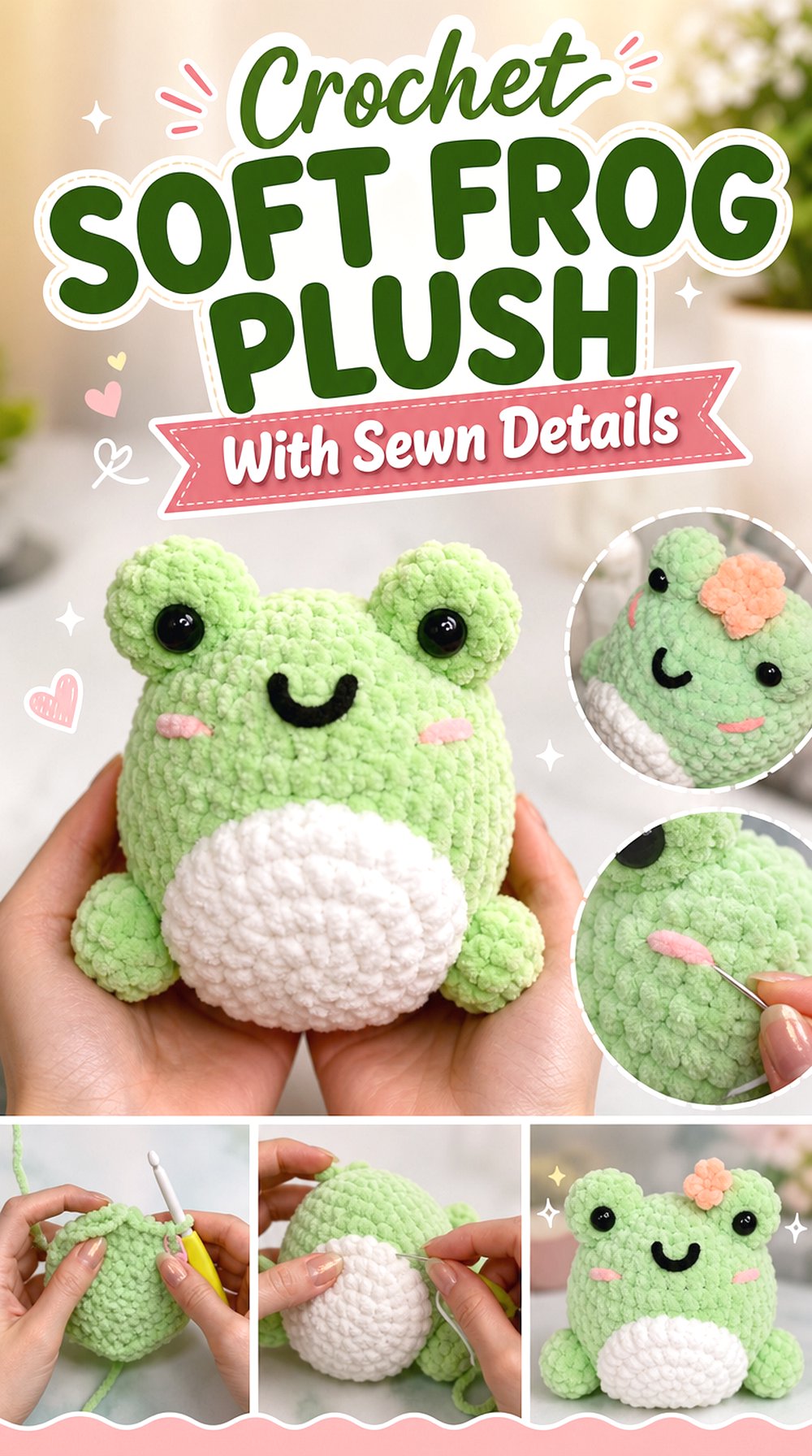 Crochet Soft Frog Plush With Sewn Details