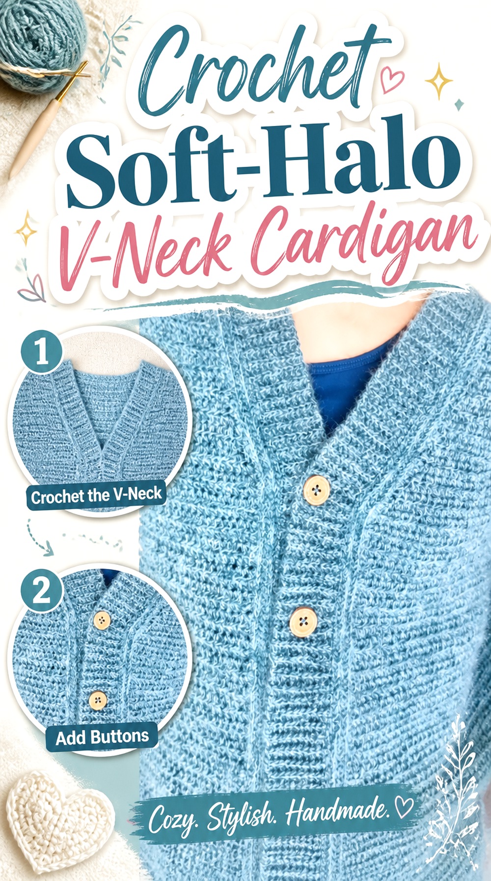Crochet Soft Halo V Neck Cardigan