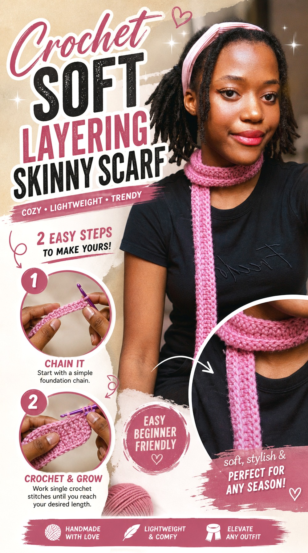 Crochet Soft Layering Skinny Scarf
