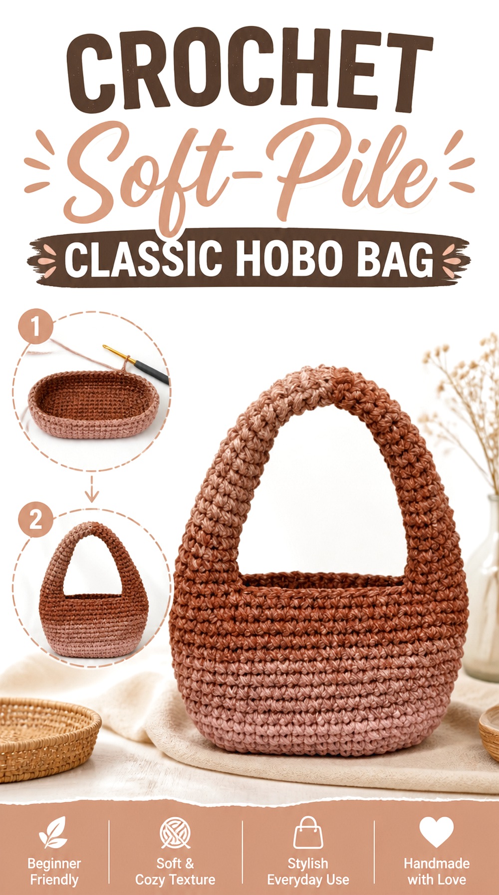 Crochet Soft Pile Classic Hobo Bag