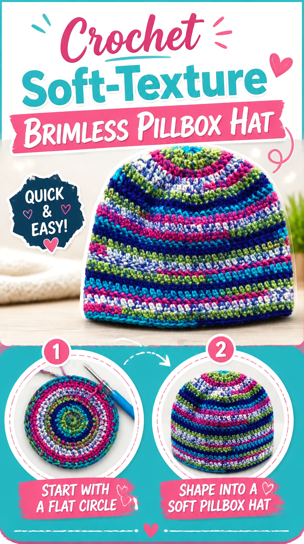 Crochet Soft Texture Brimless Pillbox Hat